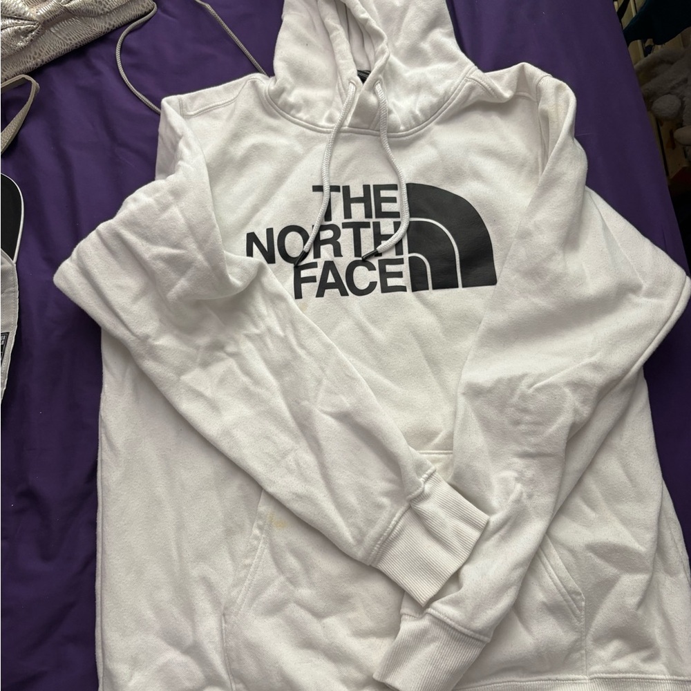 The North Face White Pullover Hoodie with Black Logo